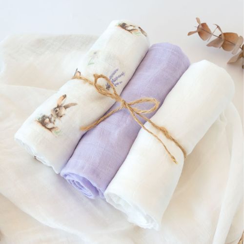 Set 3 Copertine Neonato in Mussola di Bamboo 70x70 cm - Lavanda