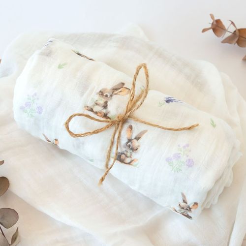 Copertina Neonato in Mussola di Bamboo 120x120 cm - Bianco Lavanda