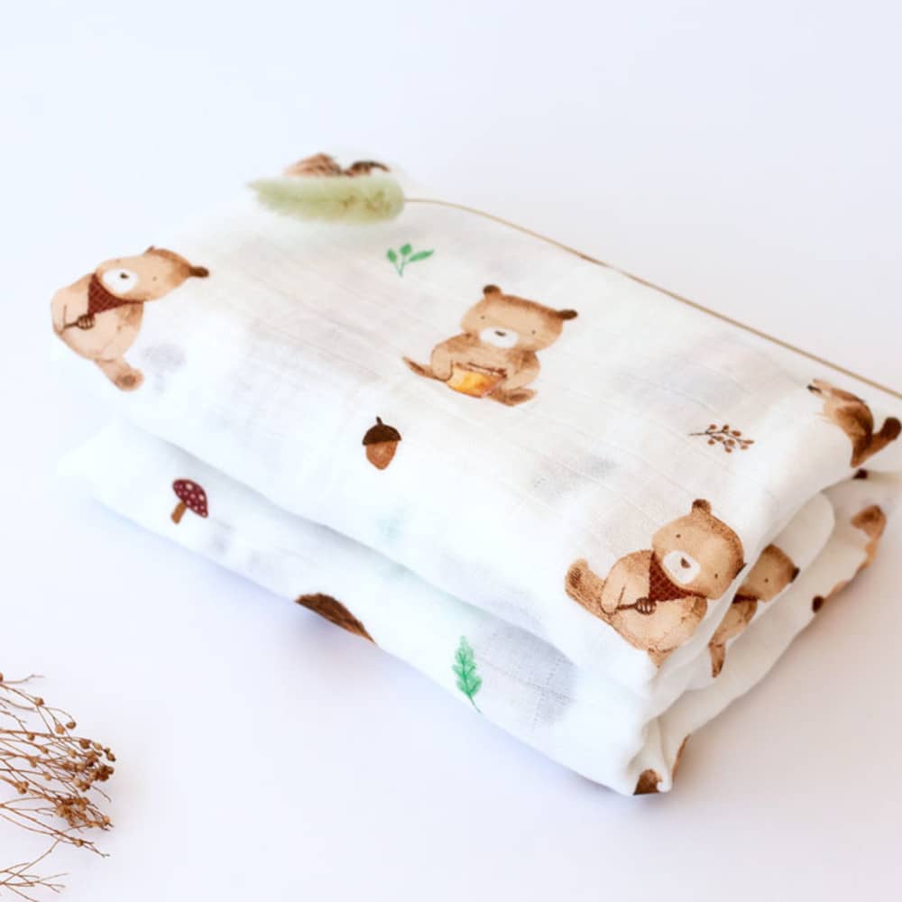 Copertina Neonato in Mussola di Bamboo 120x120 cm - Marrone
