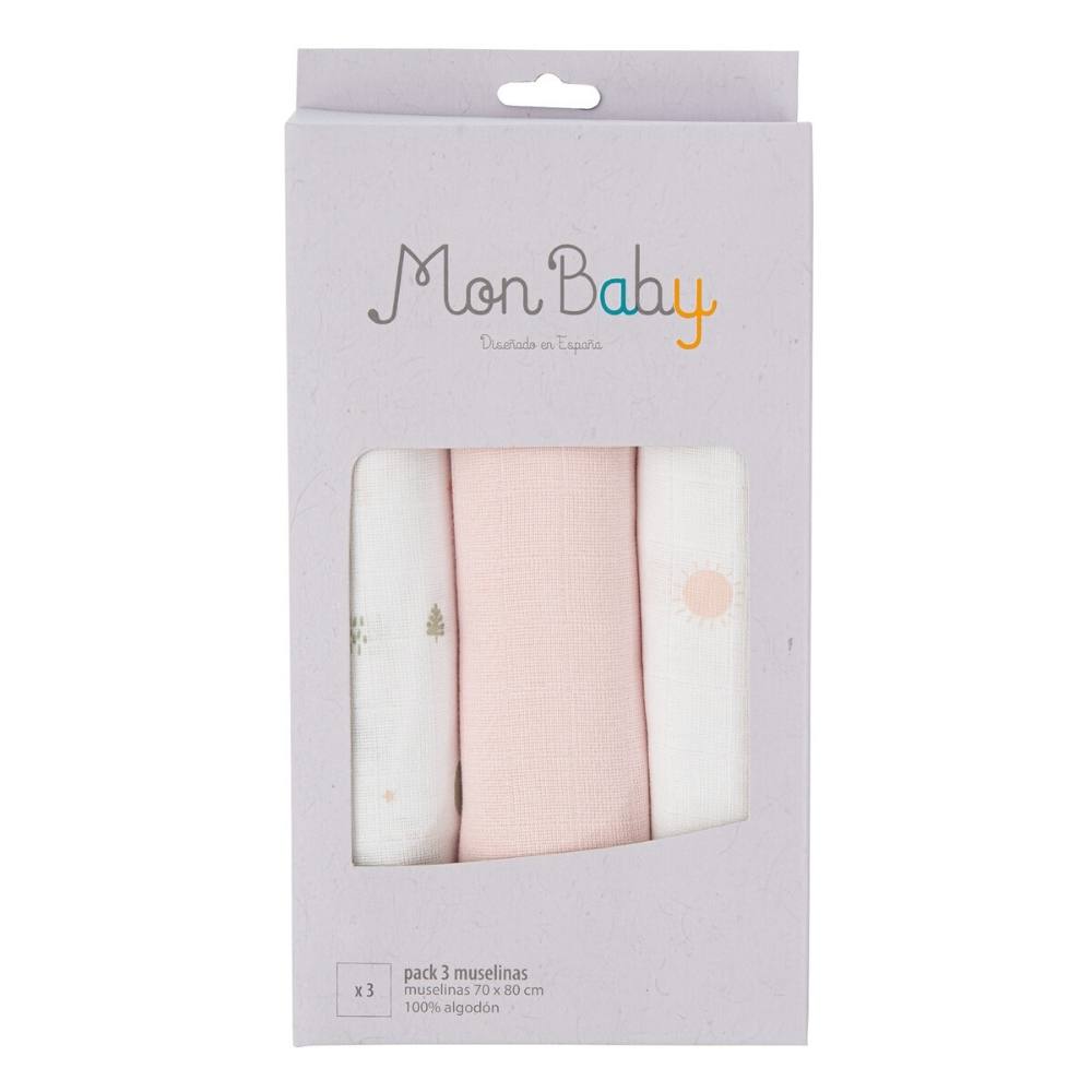 Set 3 Copertine Neonato in Mussola di Cotone 70x80 cm - Rosa