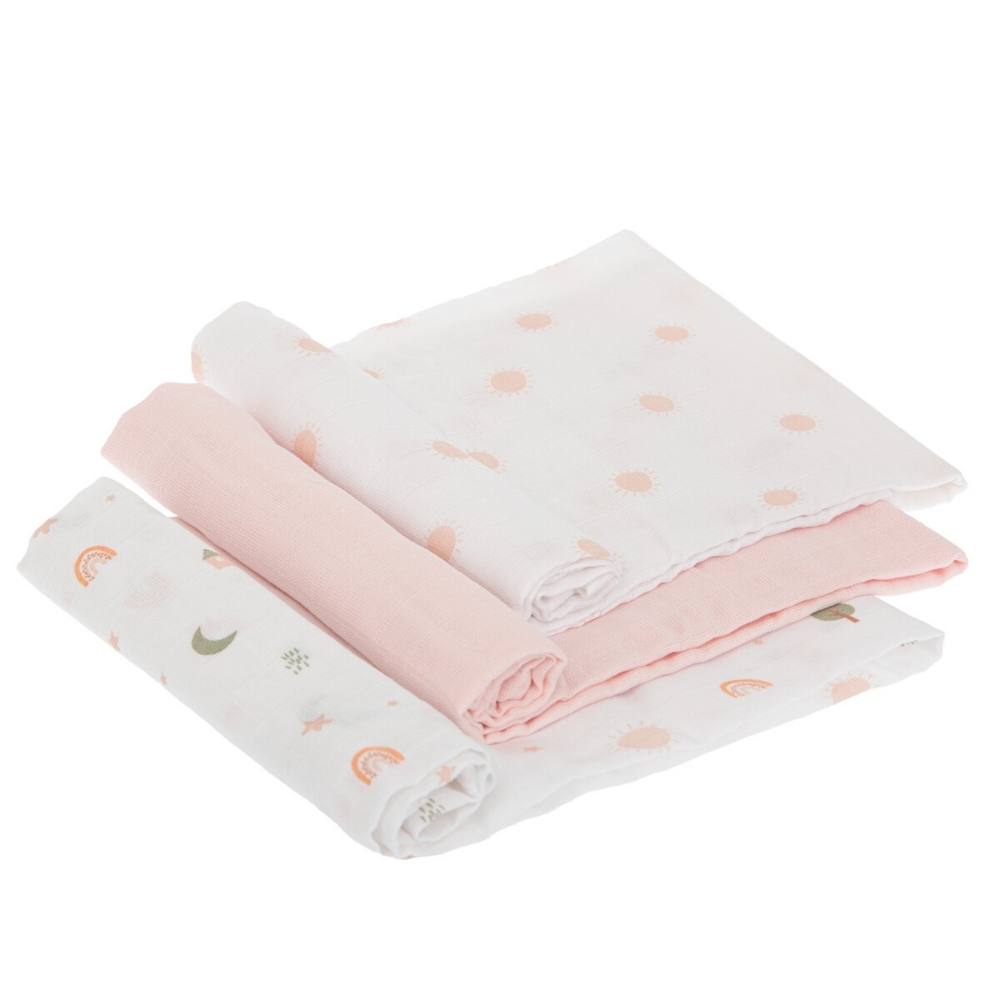 Set 3 Copertine Neonato in Mussola di Cotone 70x80 cm - Rosa