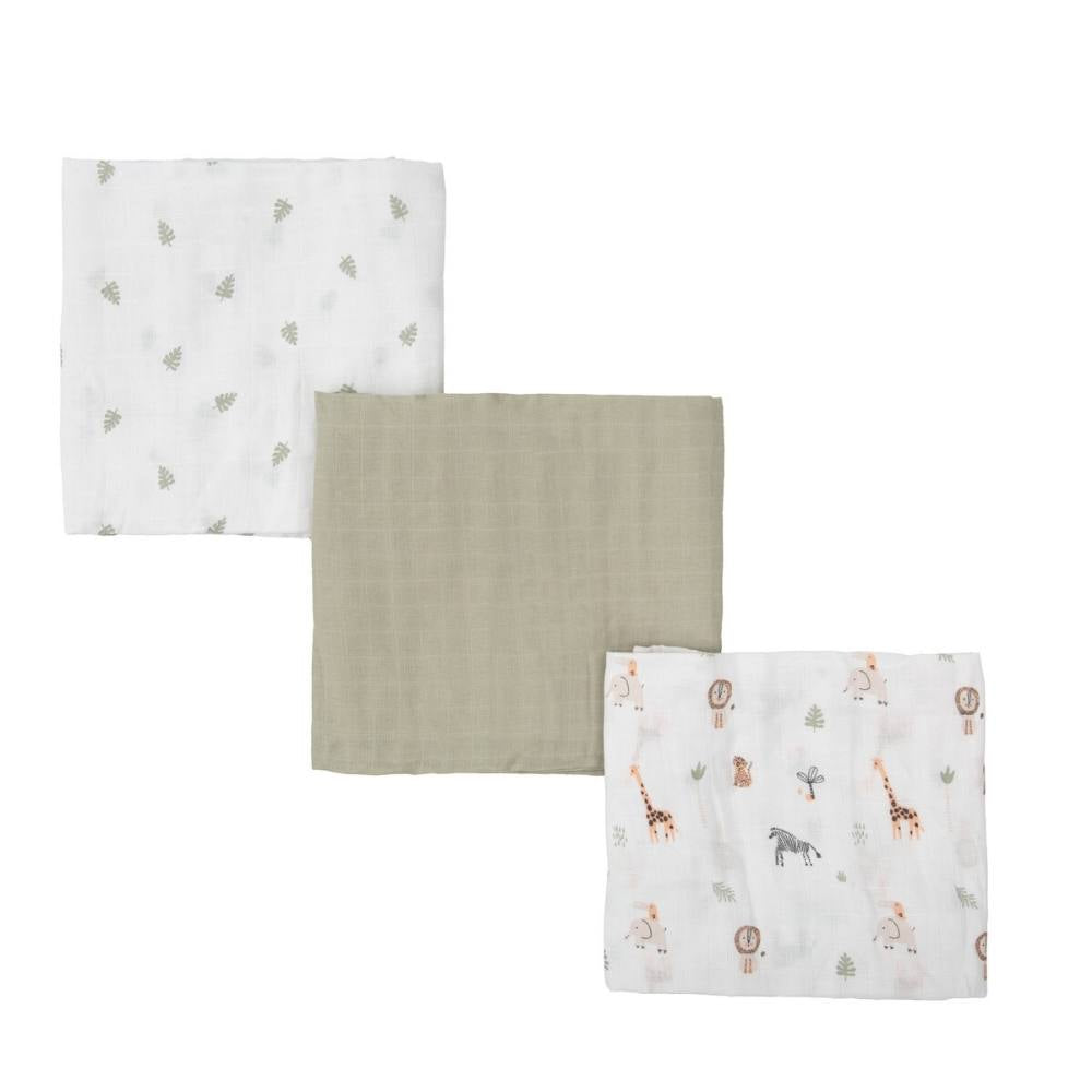 Set 3 Copertine Neonato in Mussola di Cotone 70x80 cm - Verde