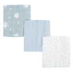 Set 3 Copertine Neonato in Mussola di Cotone 70x80 cm - Celeste