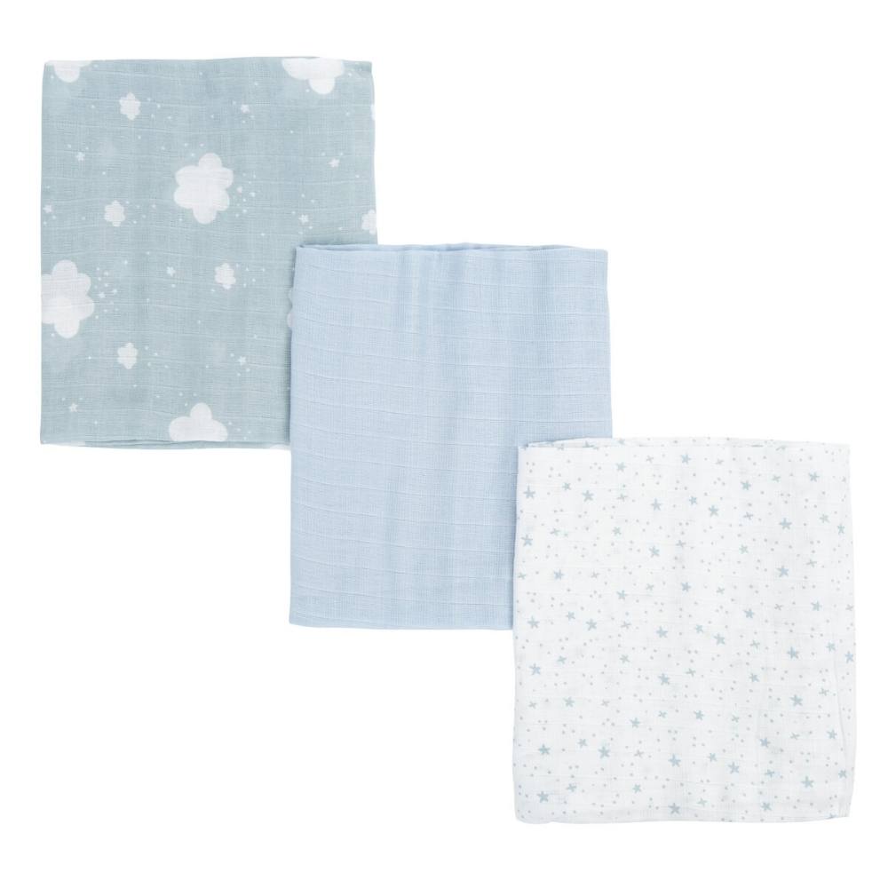 Set 3 Copertine Neonato in Mussola di Cotone 70x80 cm - Celeste