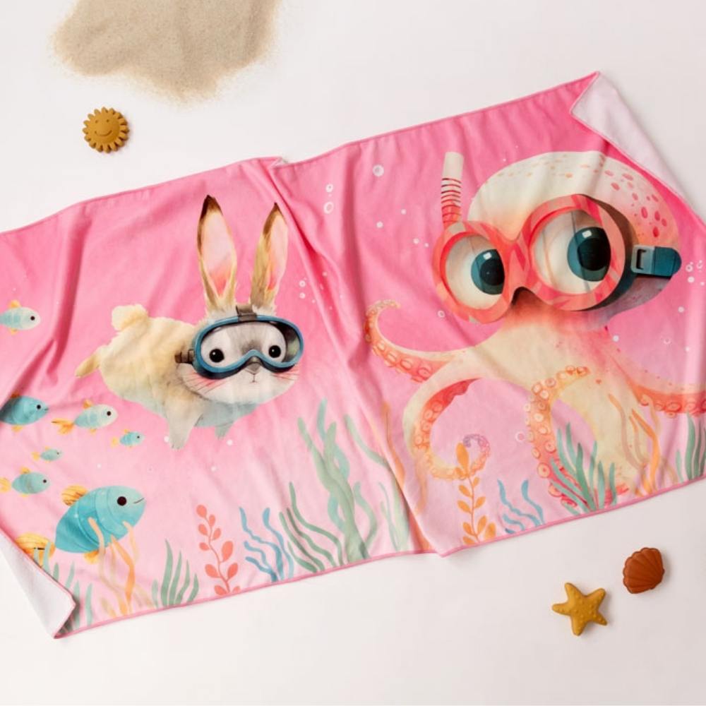 Telo Mare Bambini in Microfibra - Polpo Rosa