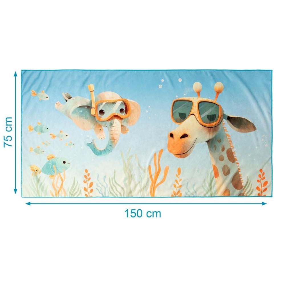 Telo Mare Bambini in Microfibra - Giraffa Celeste