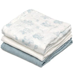 Set 3 Copertine Neonato in Mussola di Bamboo 70x70 cm - Celeste Bianco