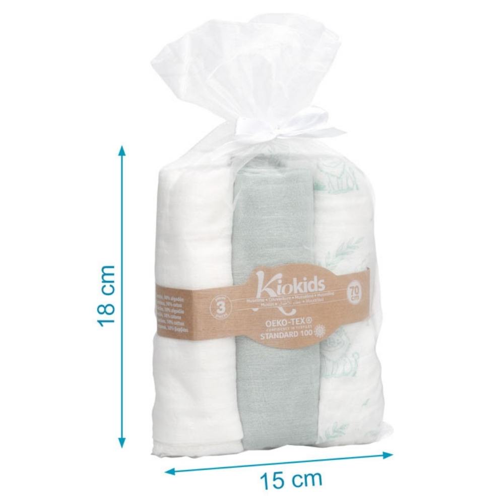 Set 3 Copertine Neonato in Mussola di Bamboo 70x70 cm - Salvia