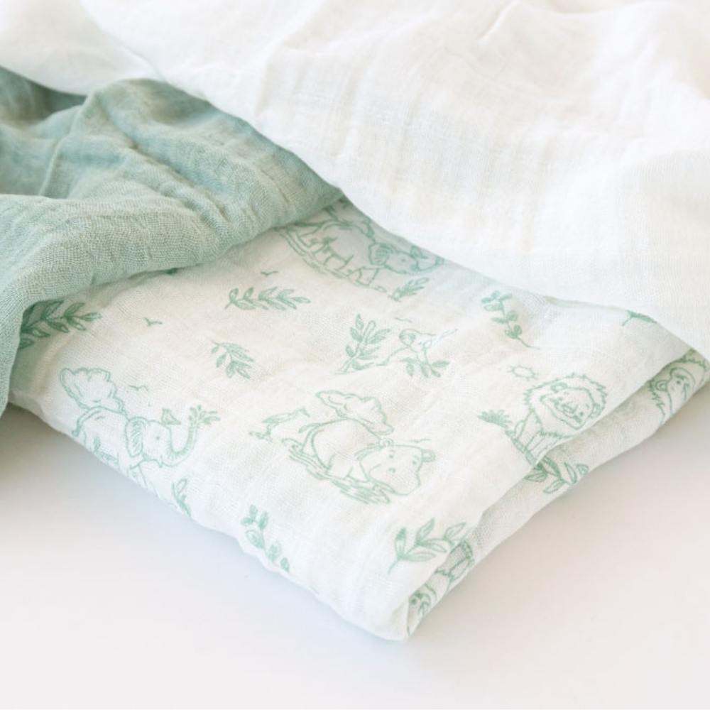 Set 3 Copertine Neonato in Mussola di Bamboo 70x70 cm - Salvia