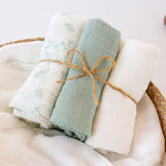 Set 3 Copertine Neonato in Mussola di Bamboo 70x70 cm - Salvia