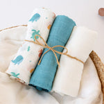 Set 3 Copertine Neonato in Mussola di Bamboo 70x70 cm - Blu