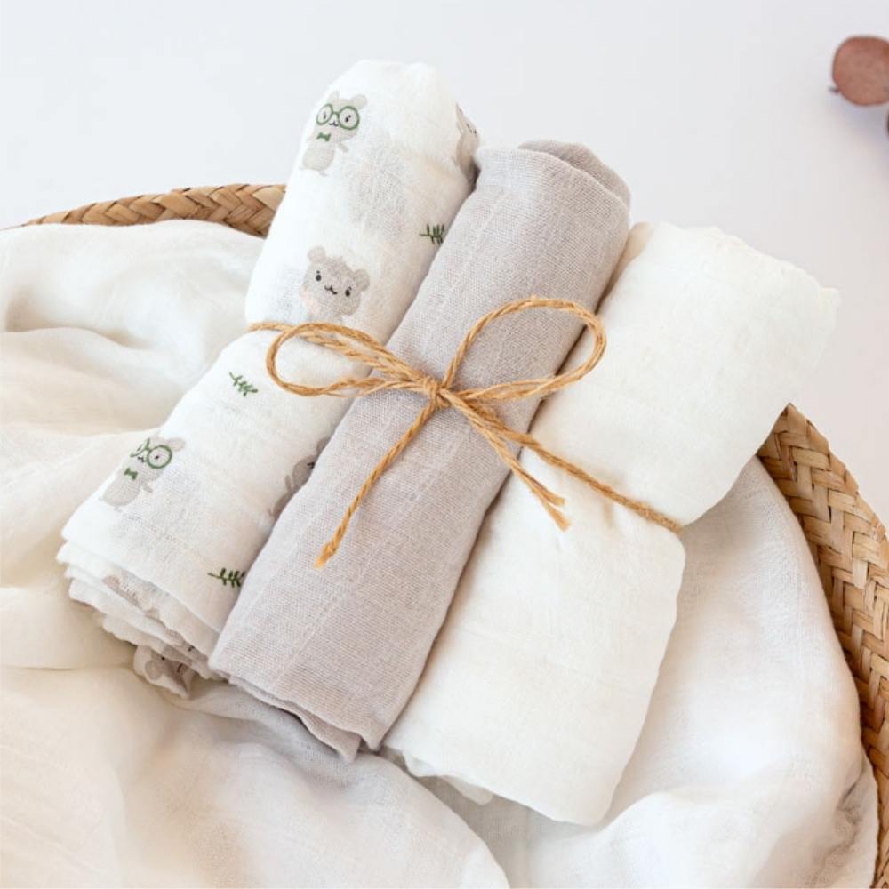 Set 3 Copertine Mussola Bamboo Cotone - Grigio