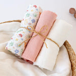 Set 3 Copertine Neonato in Mussola di Bamboo 70x70 cm - Rosa