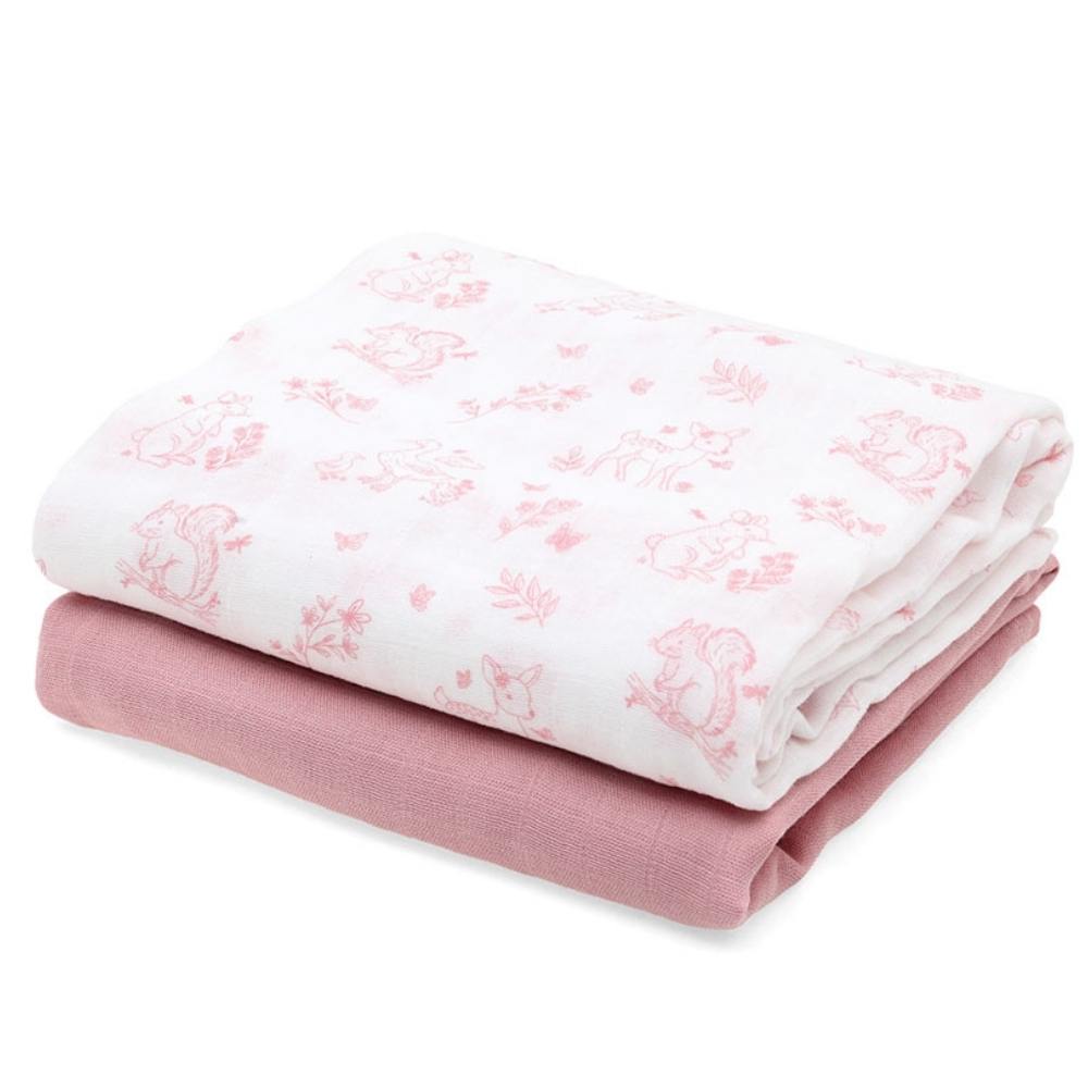 Set 2 Copertine Neonato in Mussola di Bamboo 120x120 cm - Rosa