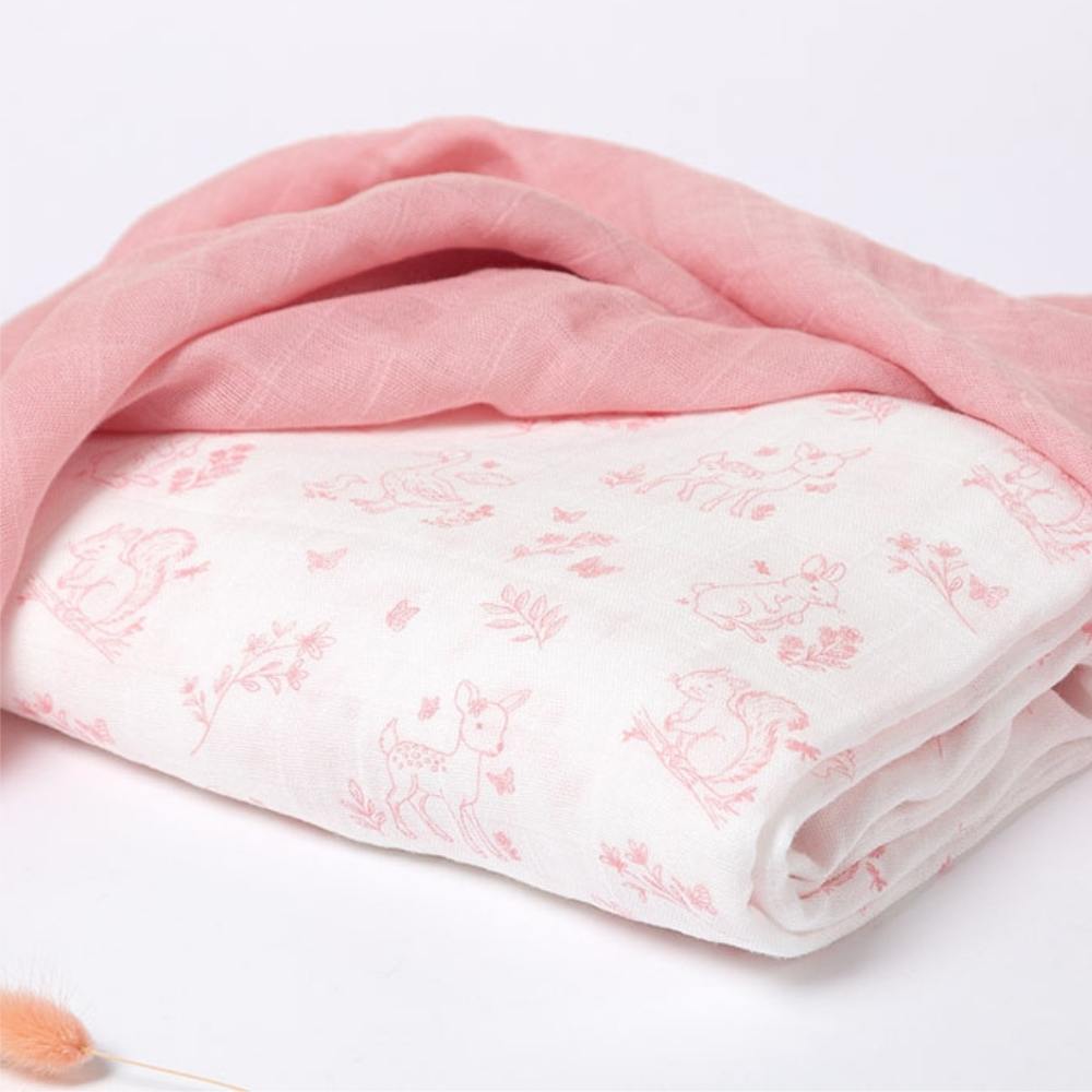 Set 2 Copertine Neonato in Mussola di Bamboo 120x120 cm - Rosa