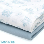 Set 2 Copertine  Neonato in Mussola di Bamboo 120x120 cm - Celeste