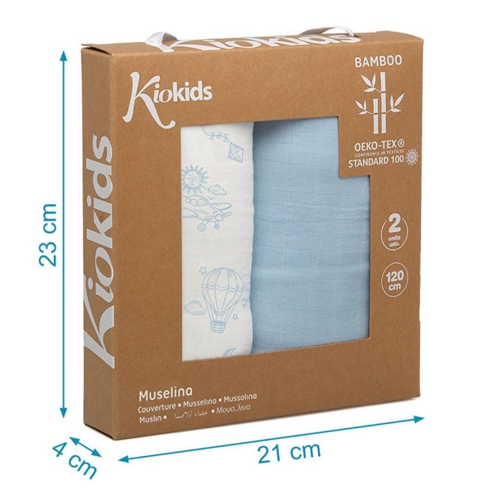 Set 2 Copertine  Neonato in Mussola di Bamboo 120x120 cm - Celeste