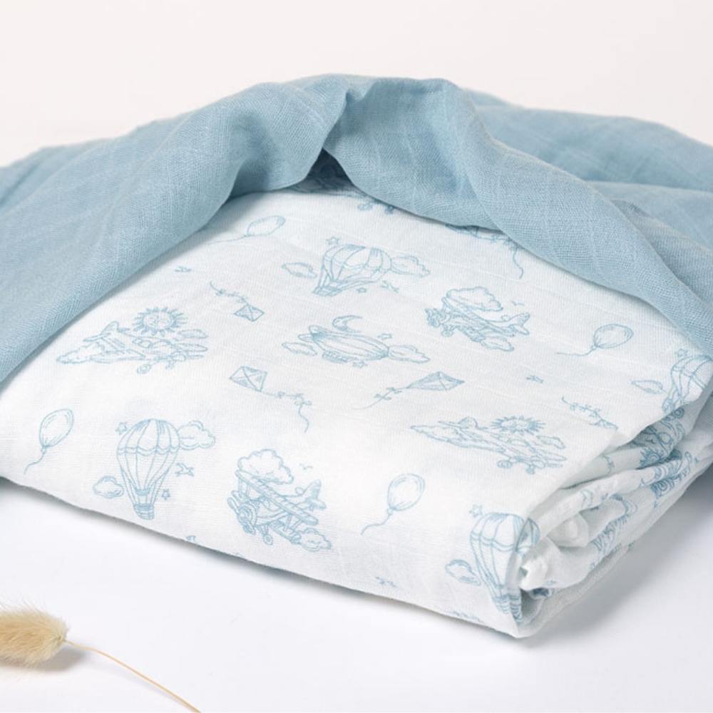 Set 2 Copertine  Neonato in Mussola di Bamboo 120x120 cm - Celeste