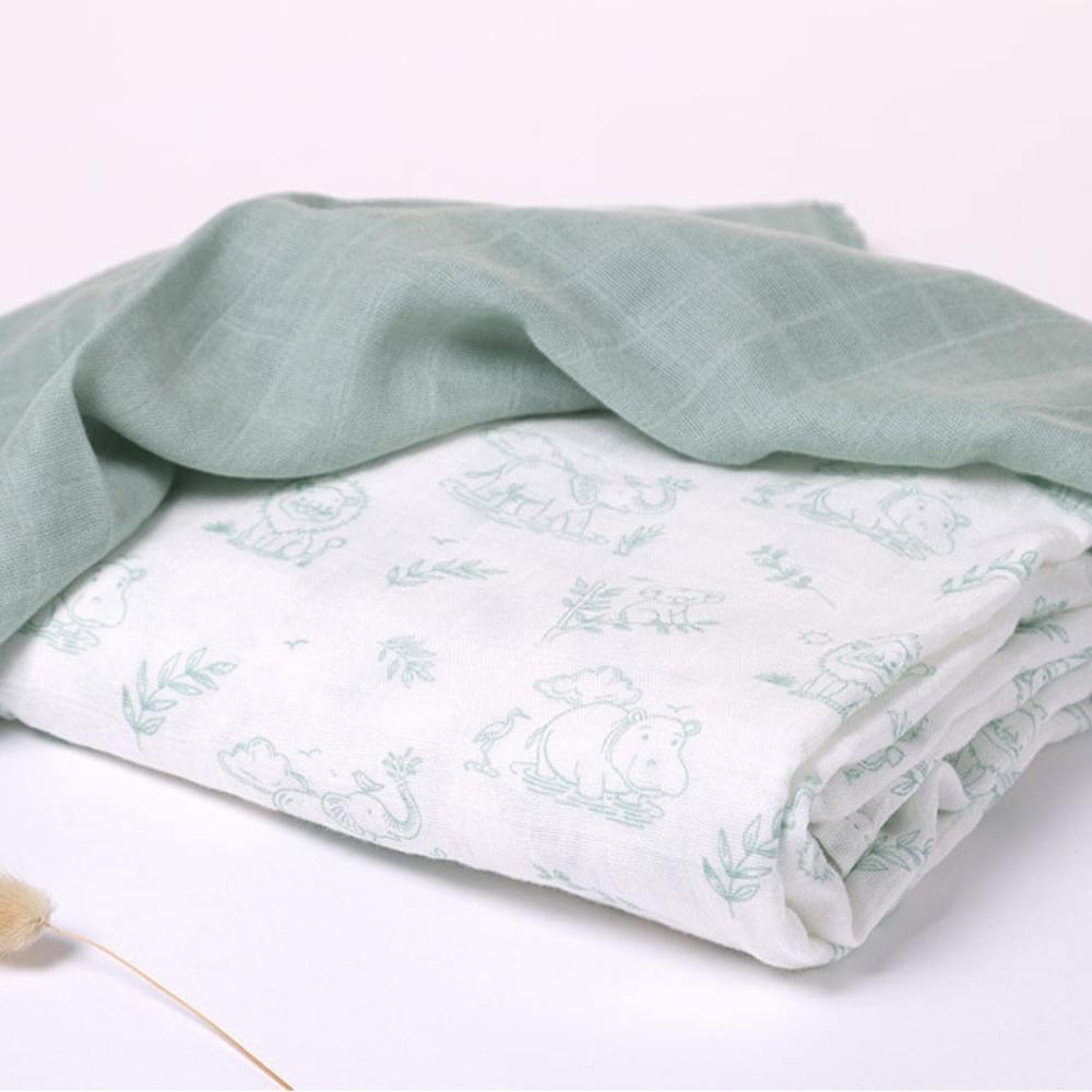 Set 2 Copertine  Neonato in Mussola di Bamboo 120x120 cm - Verde
