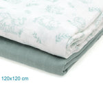 Set 2 Copertine  Neonato in Mussola di Bamboo 120x120 cm - Verde