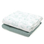 Set 2 Copertine  Neonato in Mussola di Bamboo 120x120 cm - Verde