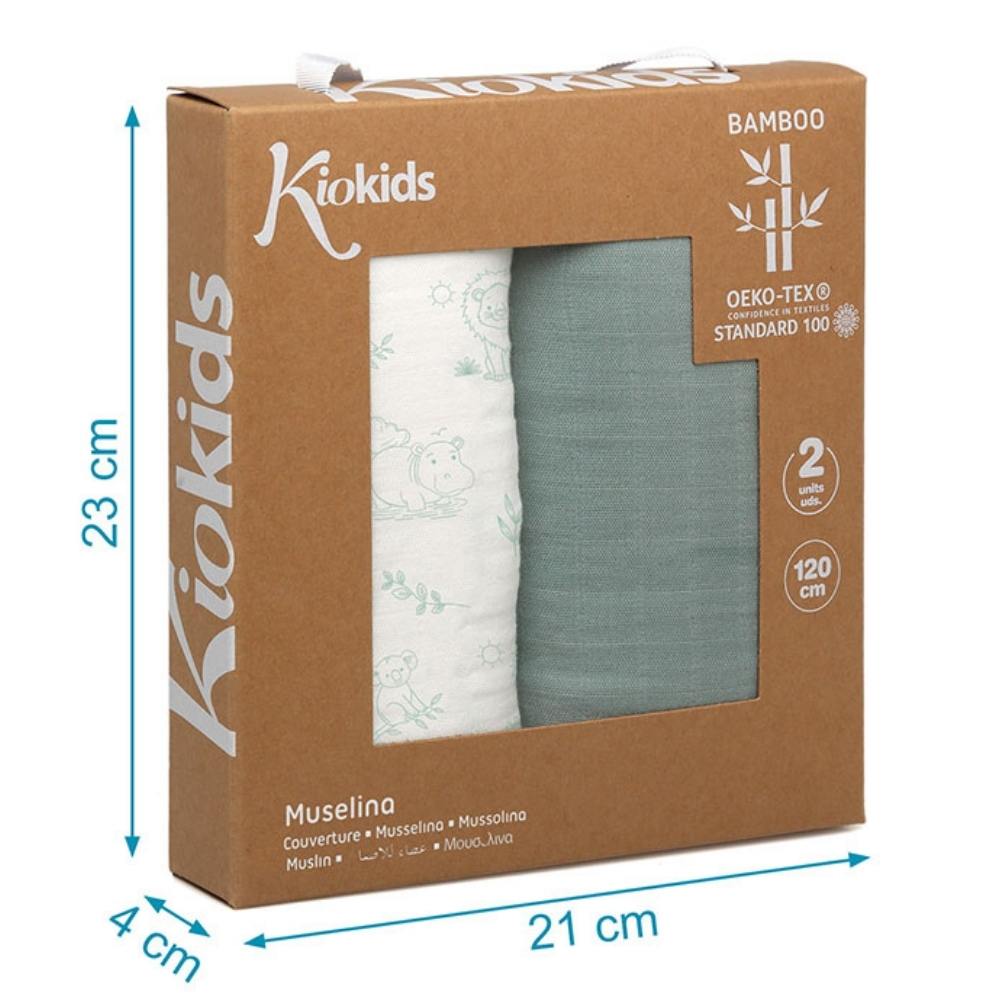 Set 2 Copertine  Neonato in Mussola di Bamboo 120x120 cm - Verde