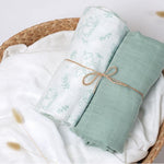 Set 2 Copertine  Neonato in Mussola di Bamboo 120x120 cm - Verde