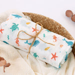 Copertina Neonato in Mussola di Bamboo 120x120 cm - Bianco Blu