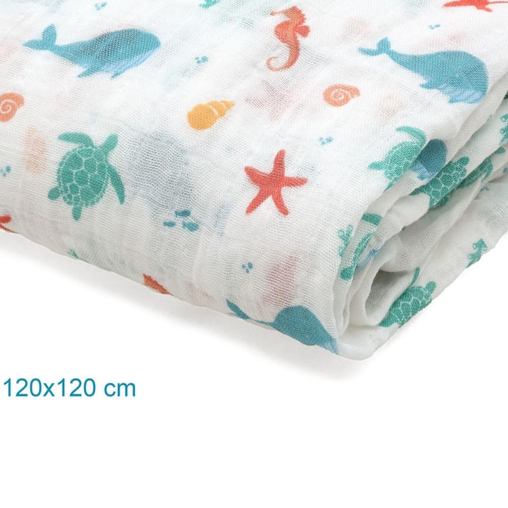 Copertina Neonato in Mussola di Bamboo 120x120 cm - Bianco Blu
