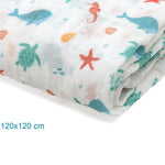 Copertina Neonato in Mussola di Bamboo 120x120 cm - Bianco Blu