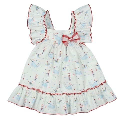 Vestito Neonato Bambina Giro Manica in Cotone - Barche