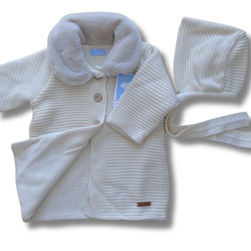 Cappotto Invernale In misto Lana Neonato Bambino con Cappellino e Collo in Pelliccia