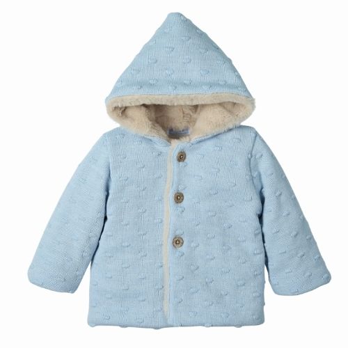 Cappottino Neonato Misto Lana con Pelliccia Interna - Azzurro
