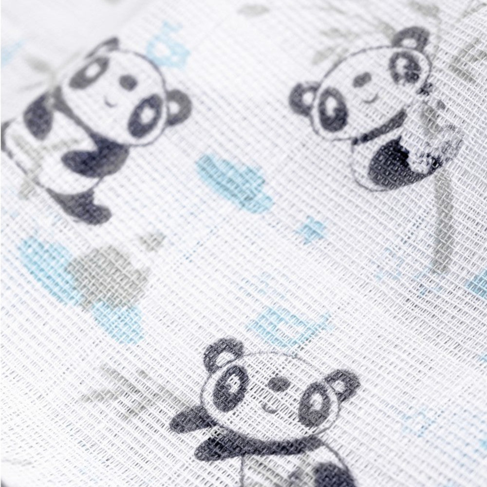 Set 3 Copertine Neonato in Mussola di Cotone - Panda Celeste - dettaglio