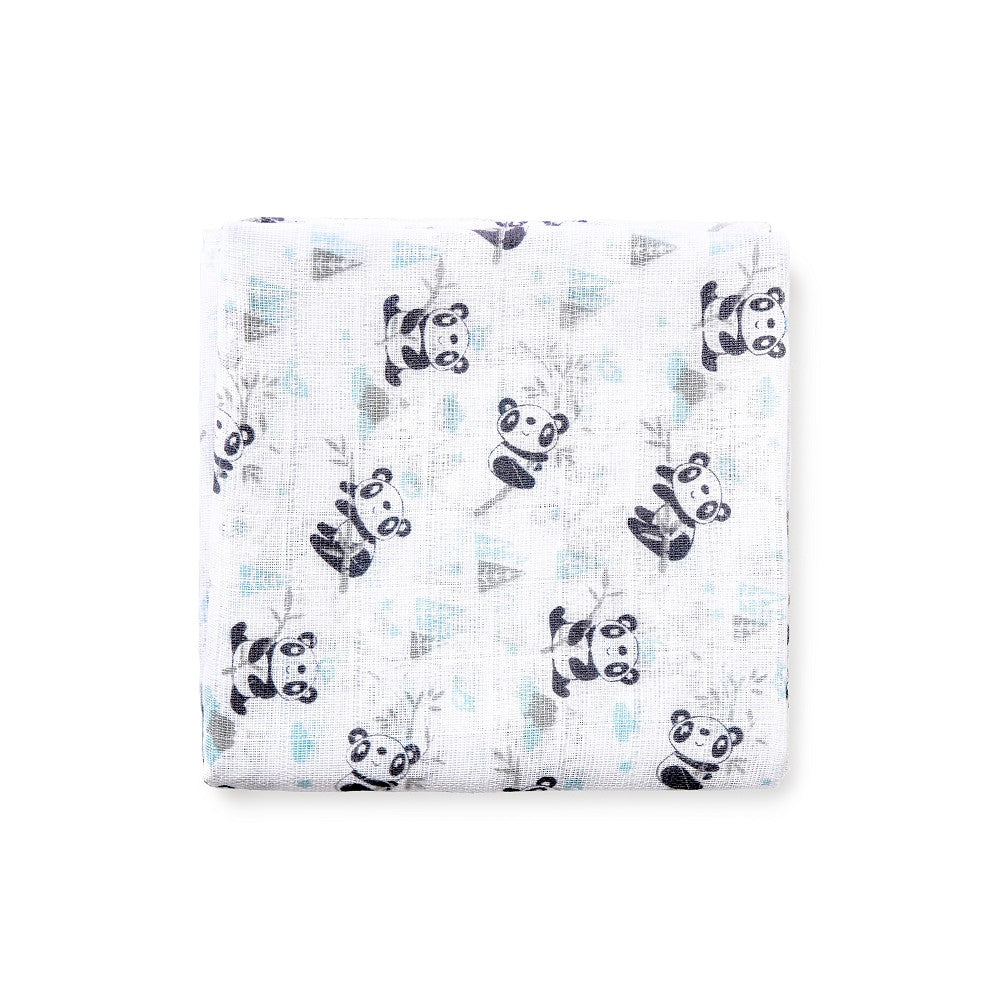 Set 3 Copertine Neonato in Mussola di Cotone - Panda Celeste