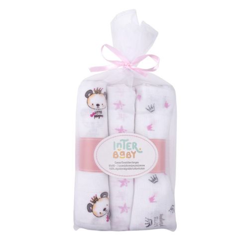 Set 3 Copertine Neonato in Mussola di Cotone - Orso Rosa