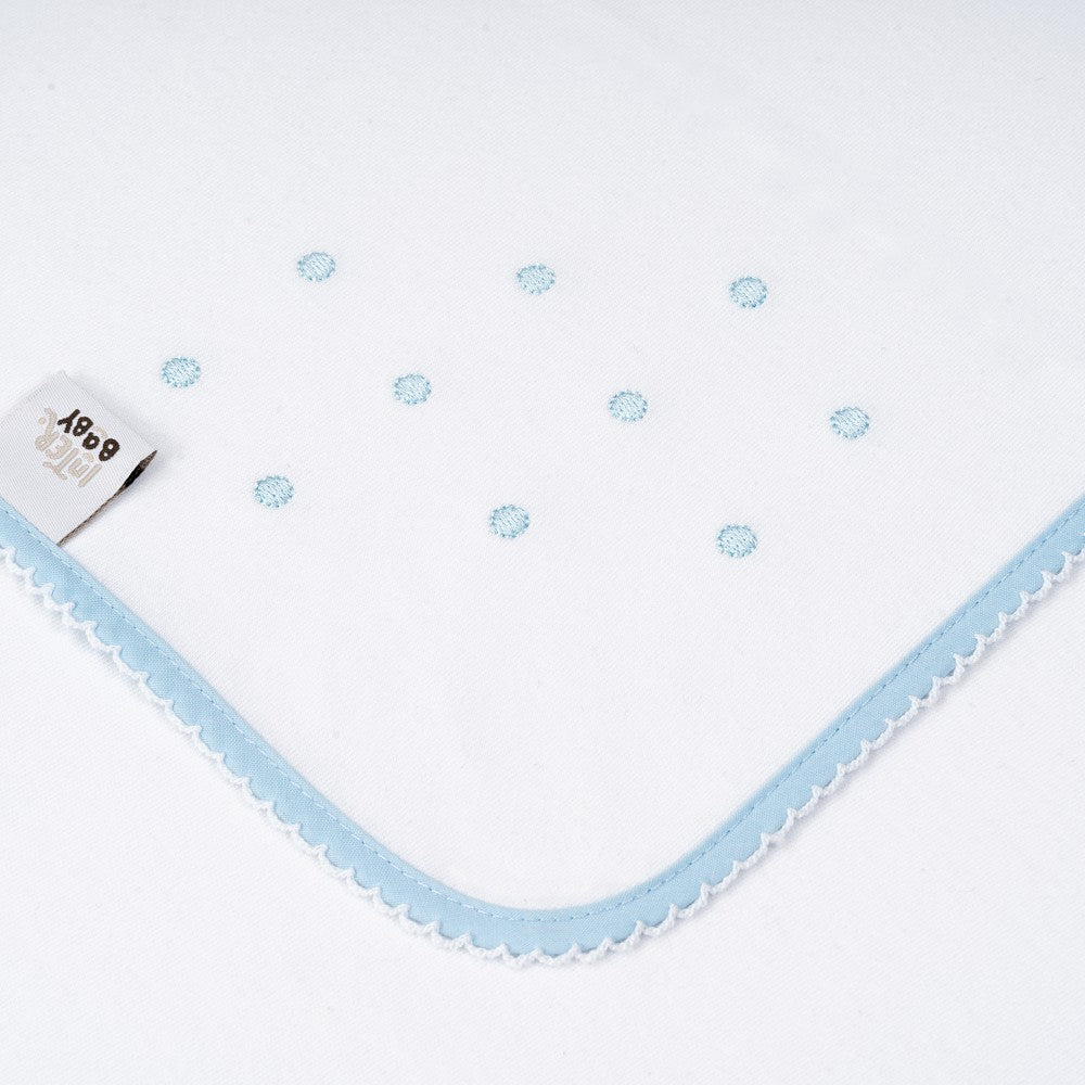 Quadrato Neonato in Puro Cotone Ricamato - bianco celeste - ricamo
