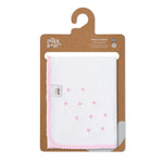 Quadrato Neonato In Cotone Ricamato Bianco Rosa - confezione