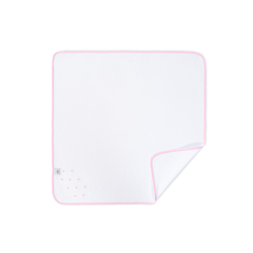 Quadrato Neonato In Cotone Ricamato Bianco Rosa - retro