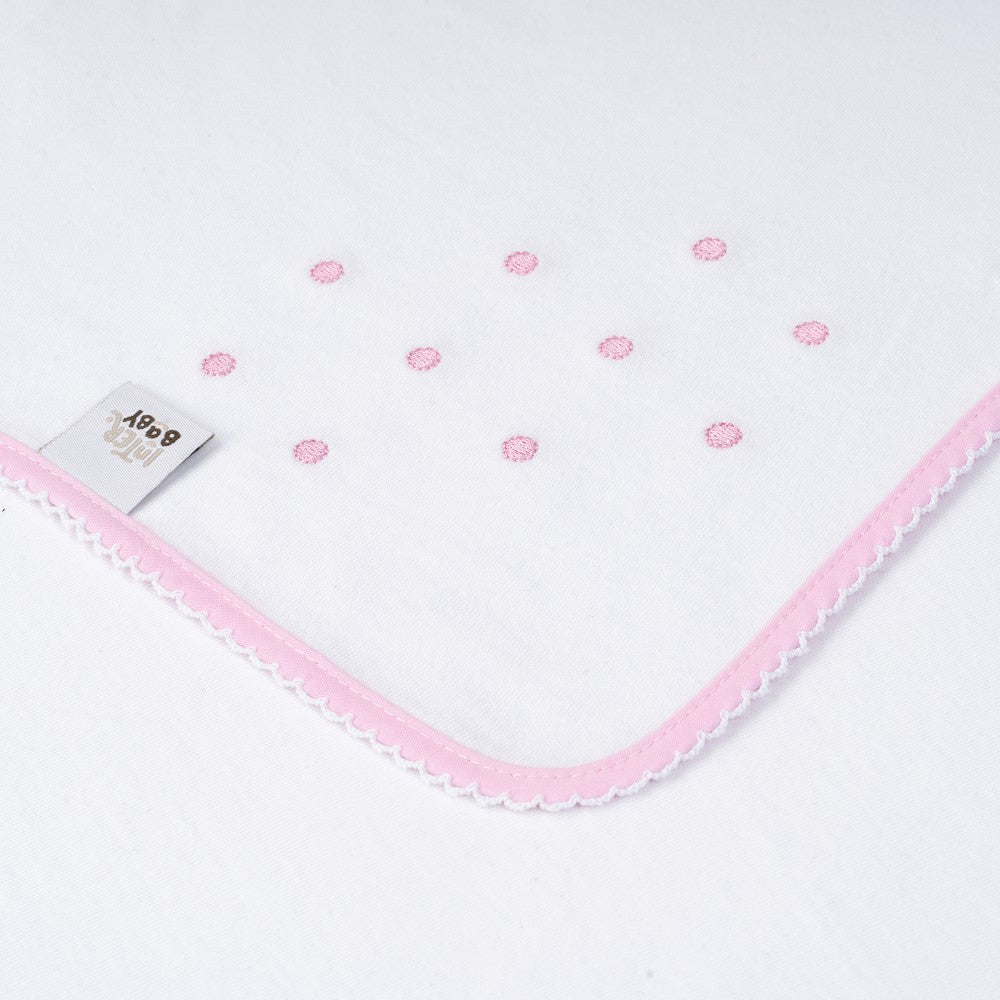 Quadrato Neonato In Cotone Ricamato Bianco Rosa - ricamo