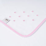 Quadrato Neonato In Cotone Ricamato Bianco Rosa - ricamo