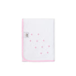 Quadrato Neonato In Cotone Ricamato Bianco Rosa
