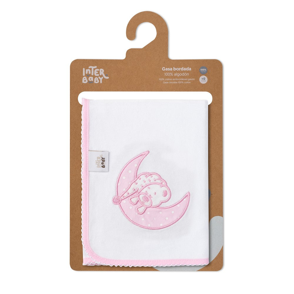 Quadrato Neonato in Puro Cotone - Luna Bianco Rosa - confezione