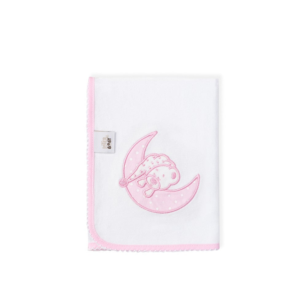 Quadrato Neonato in Puro Cotone - Luna Bianco Rosa
