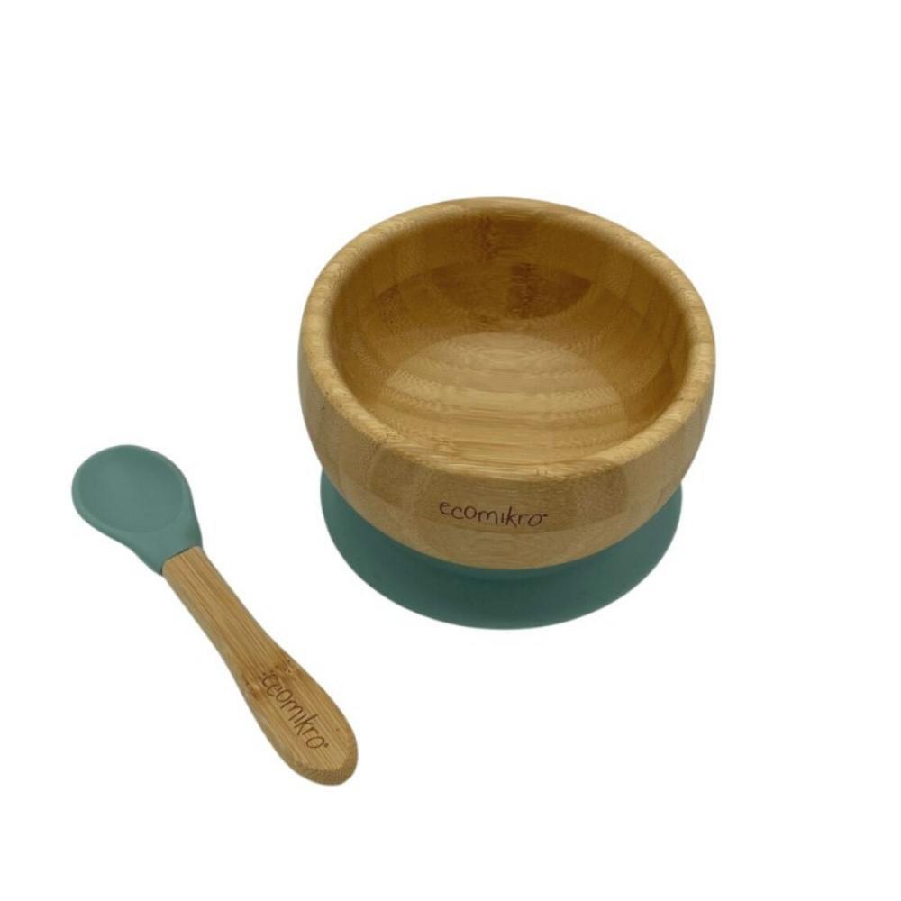 Ciotola in Bamboo con Ventosa e Cucchiaio - Verde