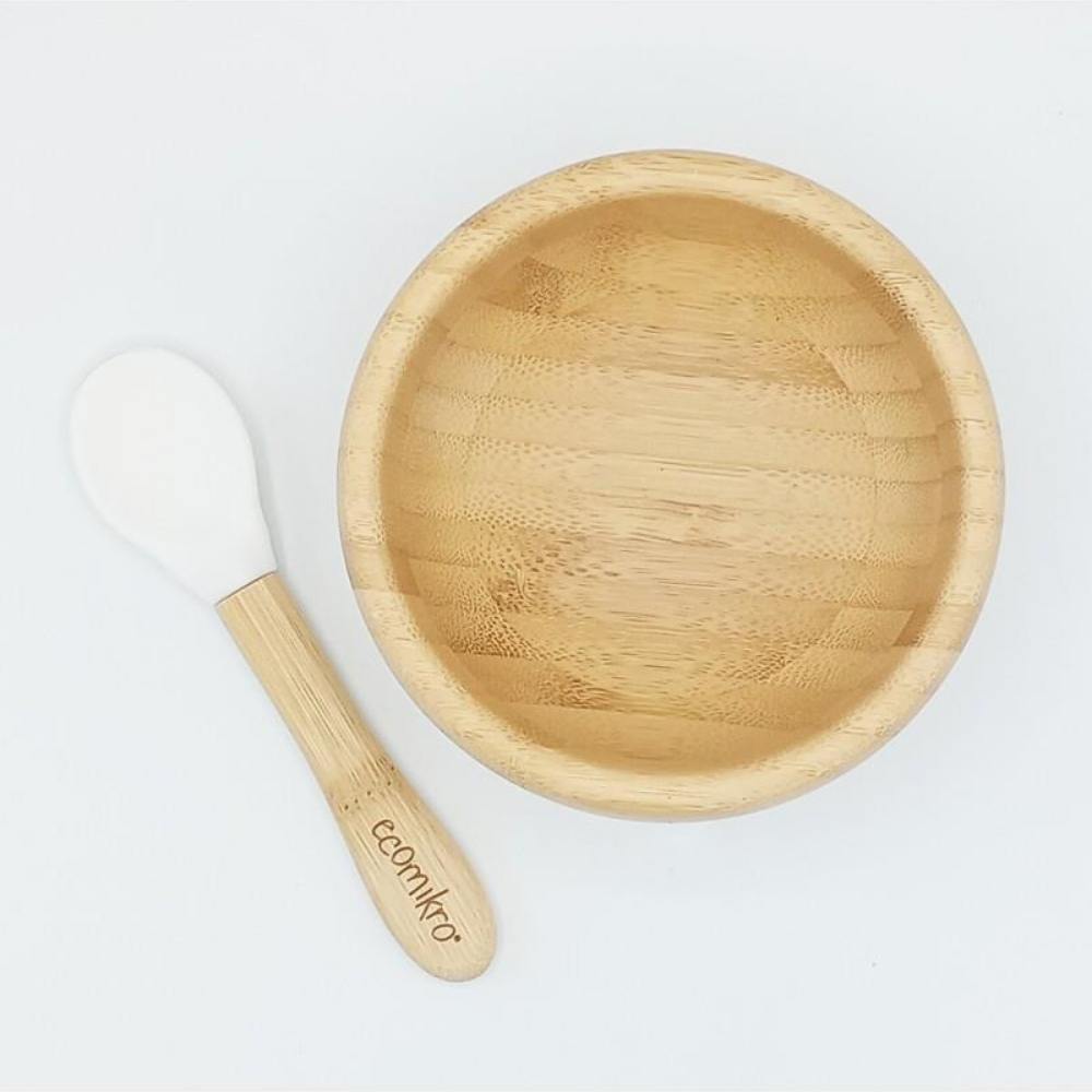Ciotola in Bamboo con Ventosa e Cucchiaio - Bianco