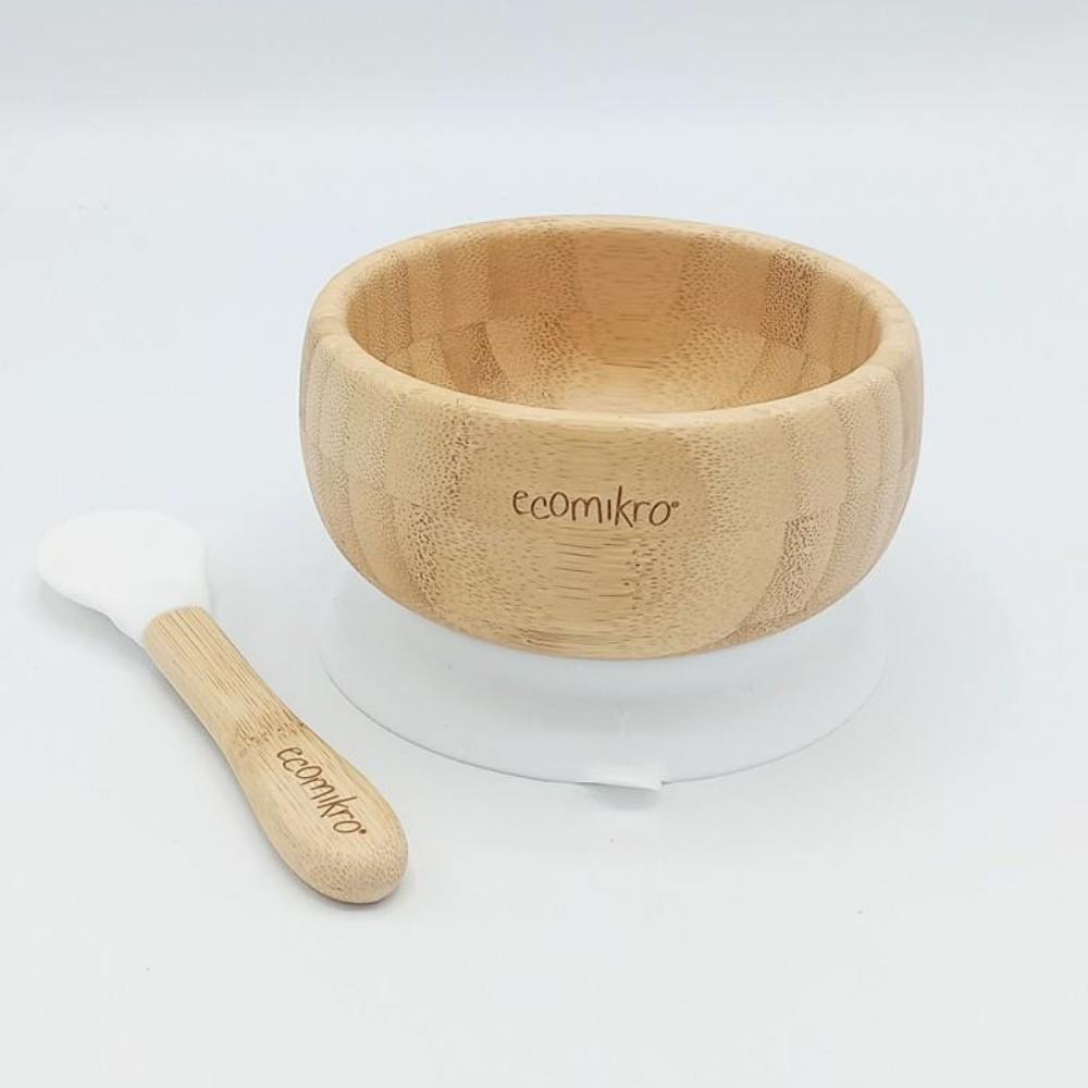 Ciotola in Bamboo con Ventosa e Cucchiaio - Bianco