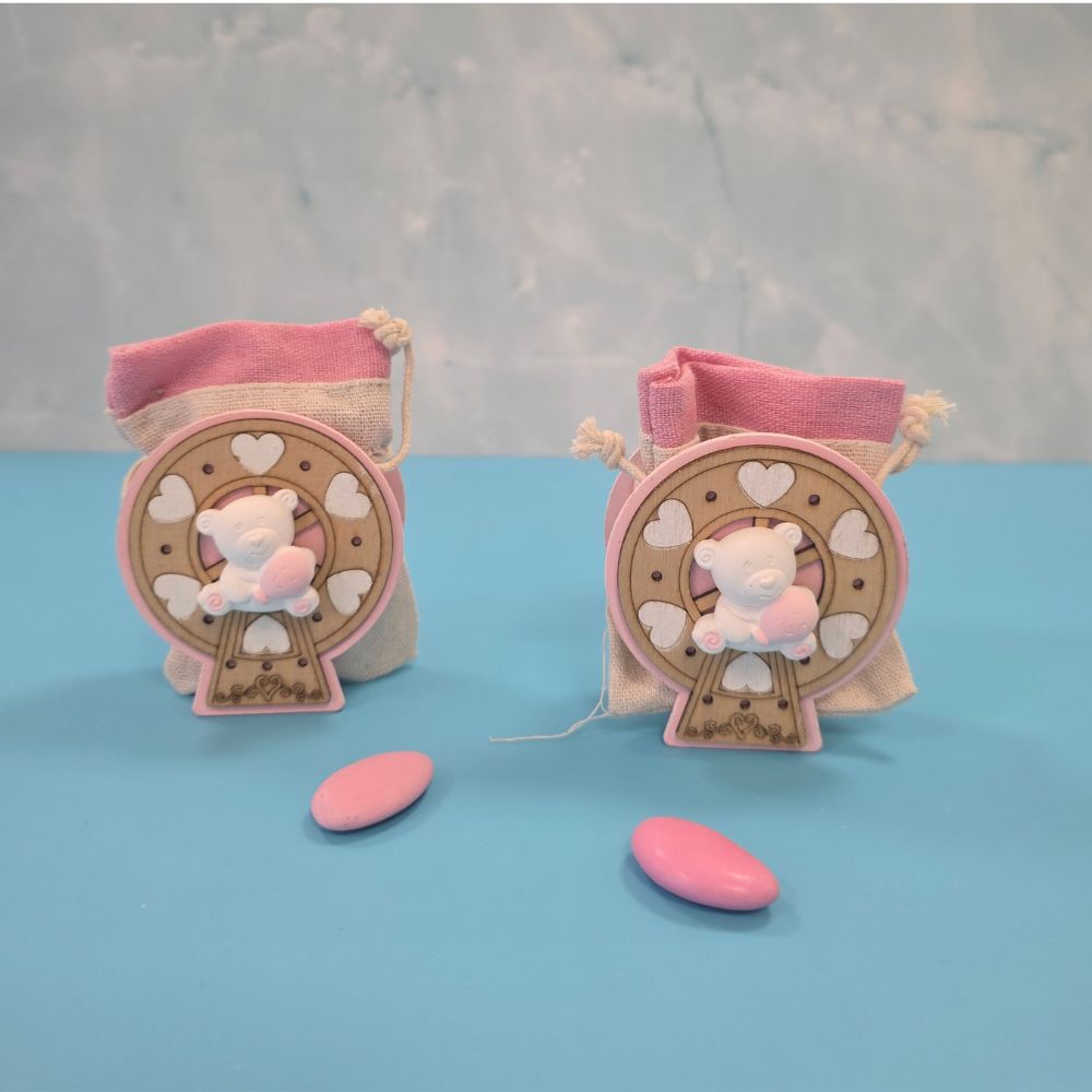 Portaconfetti Bomboniera Nascita Giostra  Orsetto - Rosa