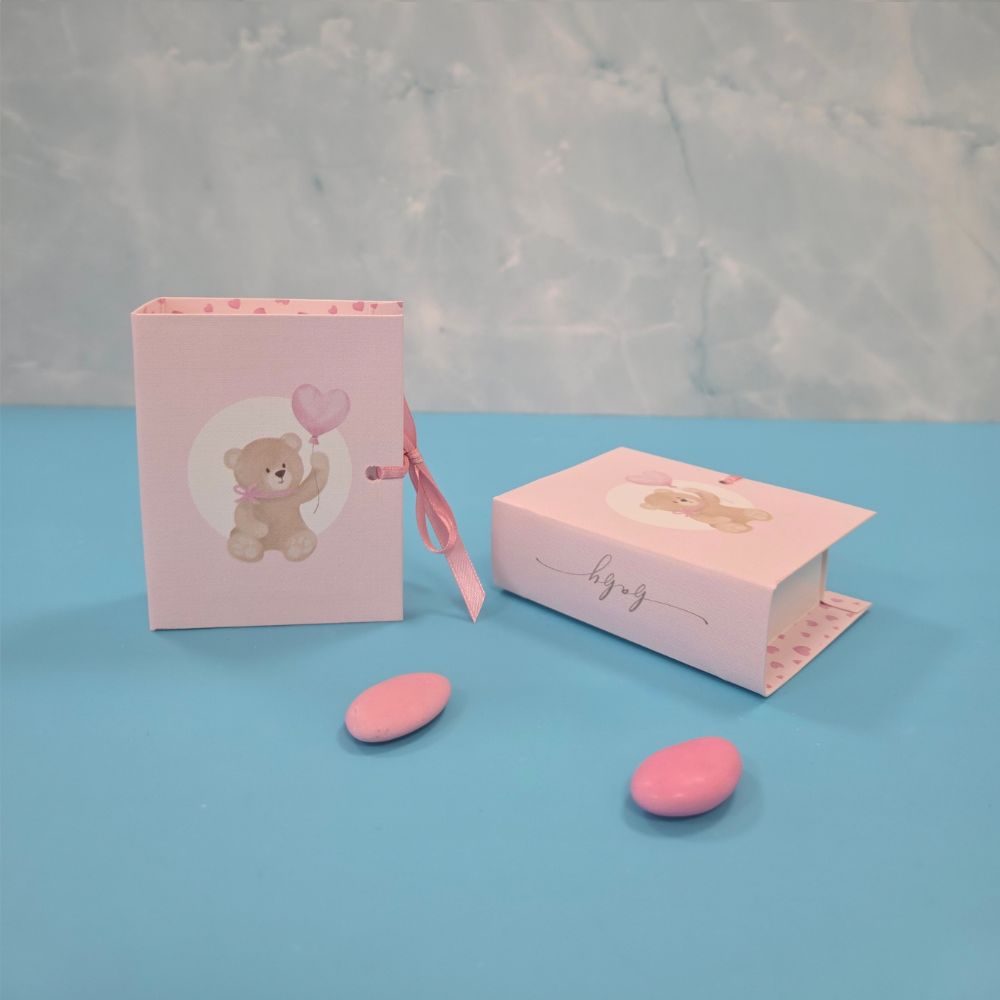 Portaconfetti Bomboniera Nascita Libro Orsetto - Rosa