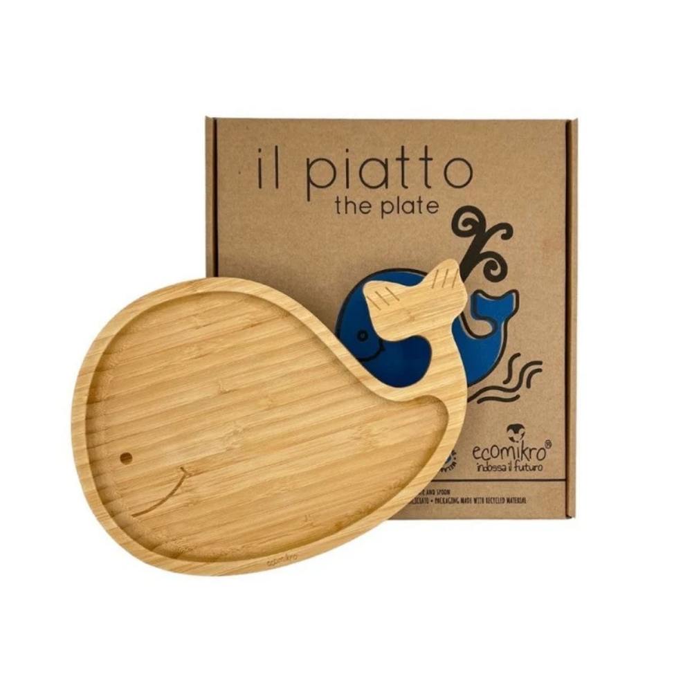 Piatto in Bamboo con Ventosa e Cucchiaio - Balena